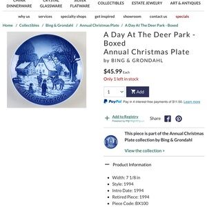 Bing & Grondahl A Day at the Deer Park collector plate